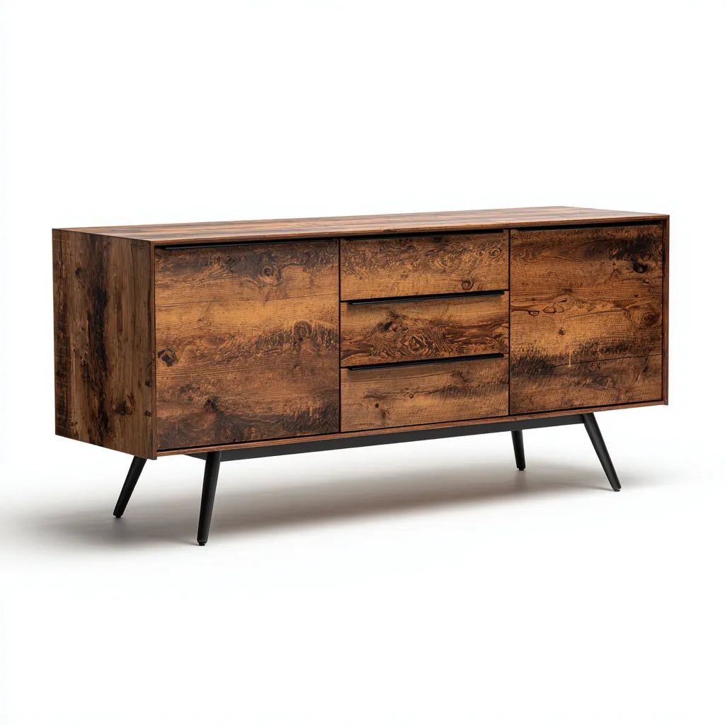 Credenza 160×40×78 cm - marrone scuro e nero - sala da pranzo - stile industriale con contenimento