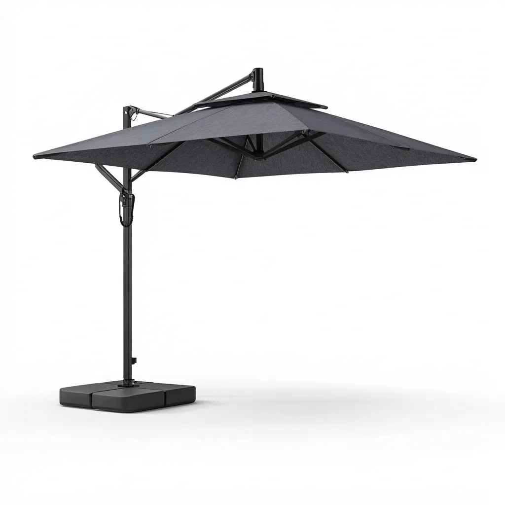 Ampio ombrellone da esterno 300×300×255 cm - antracite e nero - all'aperto - modello decentrato per terrazza