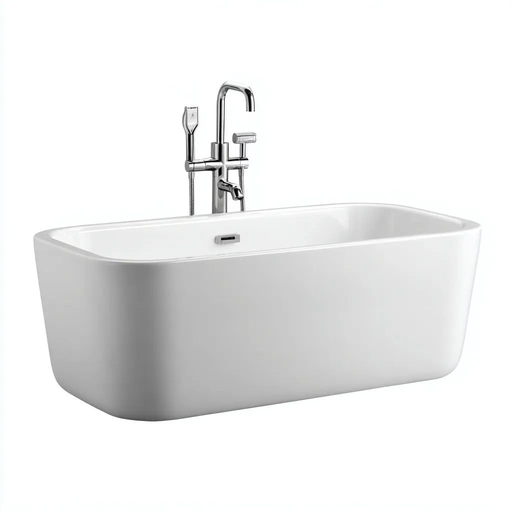 Vasca freestanding 170×78×58 cm - bianco e cromo - bagno - stile moderno con linee morbide