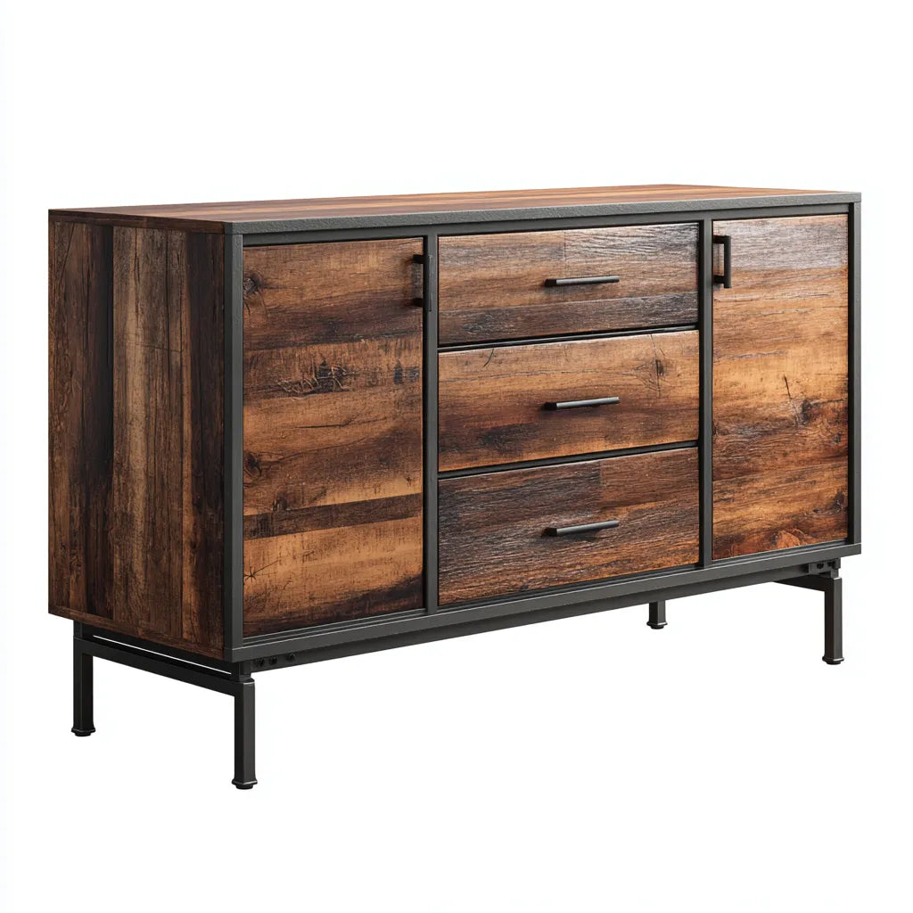 Credenza da sala da pranzo 180×40×80 cm in legno marrone e metallo nero stile industriale