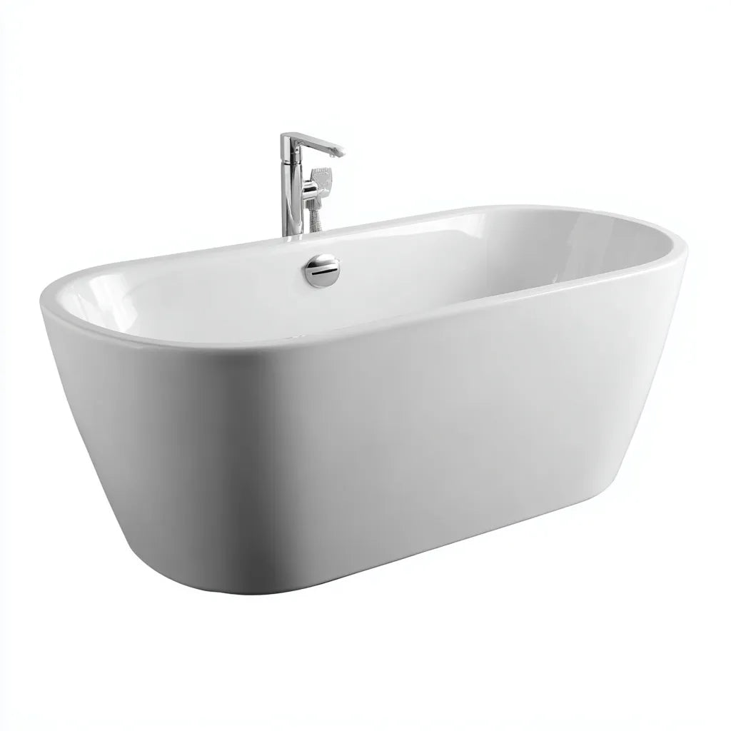 Vasca freestanding 168×76×60 cm - bianco e cromo - bagno - stile essenziale con profilo ovale