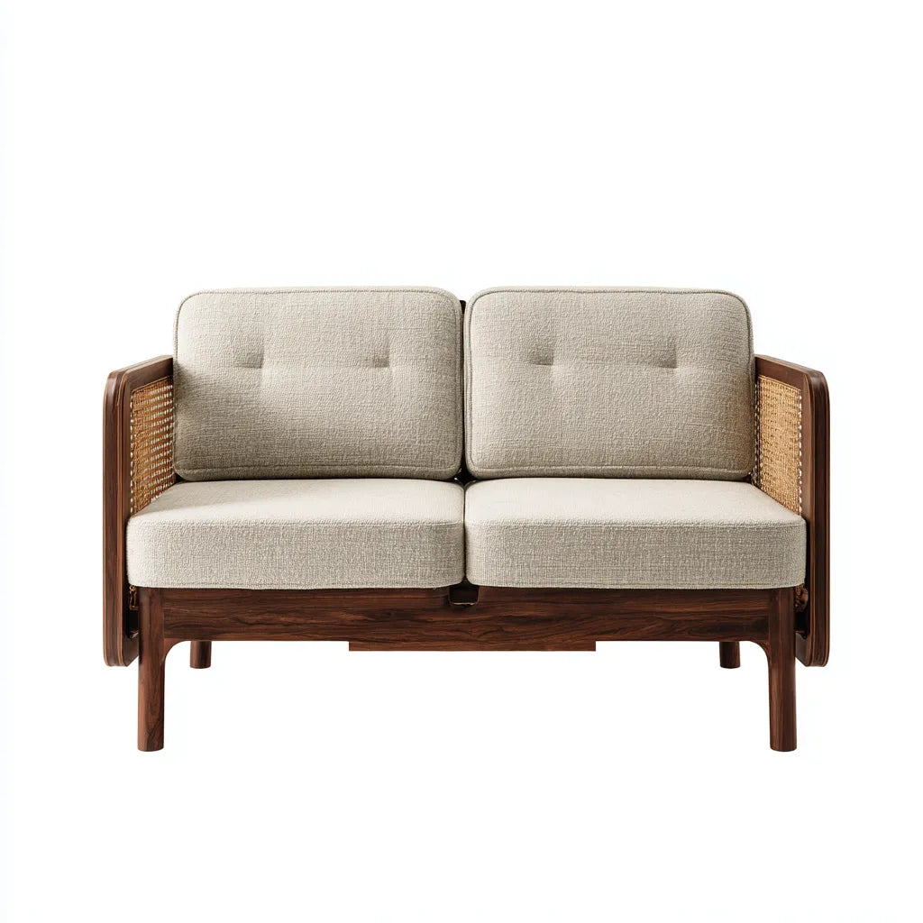Divano da esterno 155×82×85 cm - beige e noce - all'aperto - stile naturale con struttura in legno