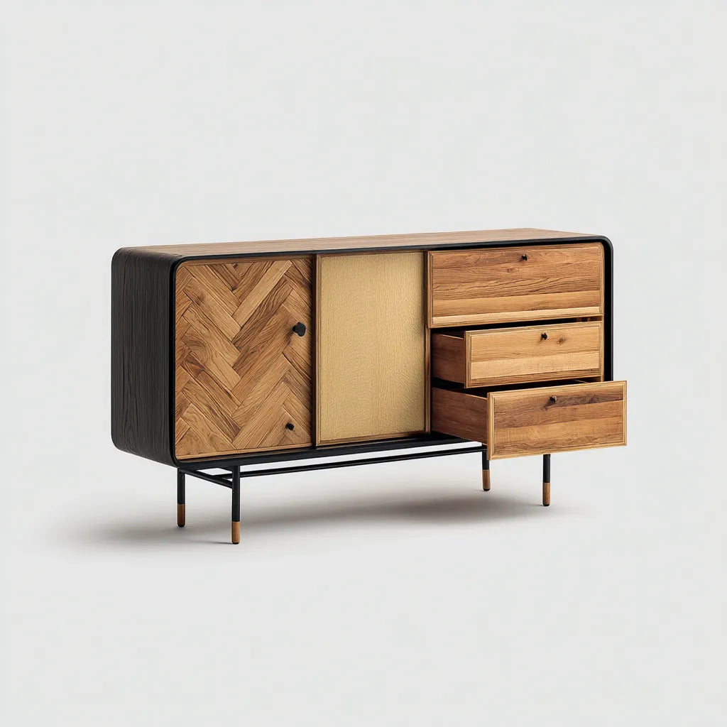 Credenza 140×42×85 cm - rovere beige e nero - sala da pranzo - stile rétro con contenimento