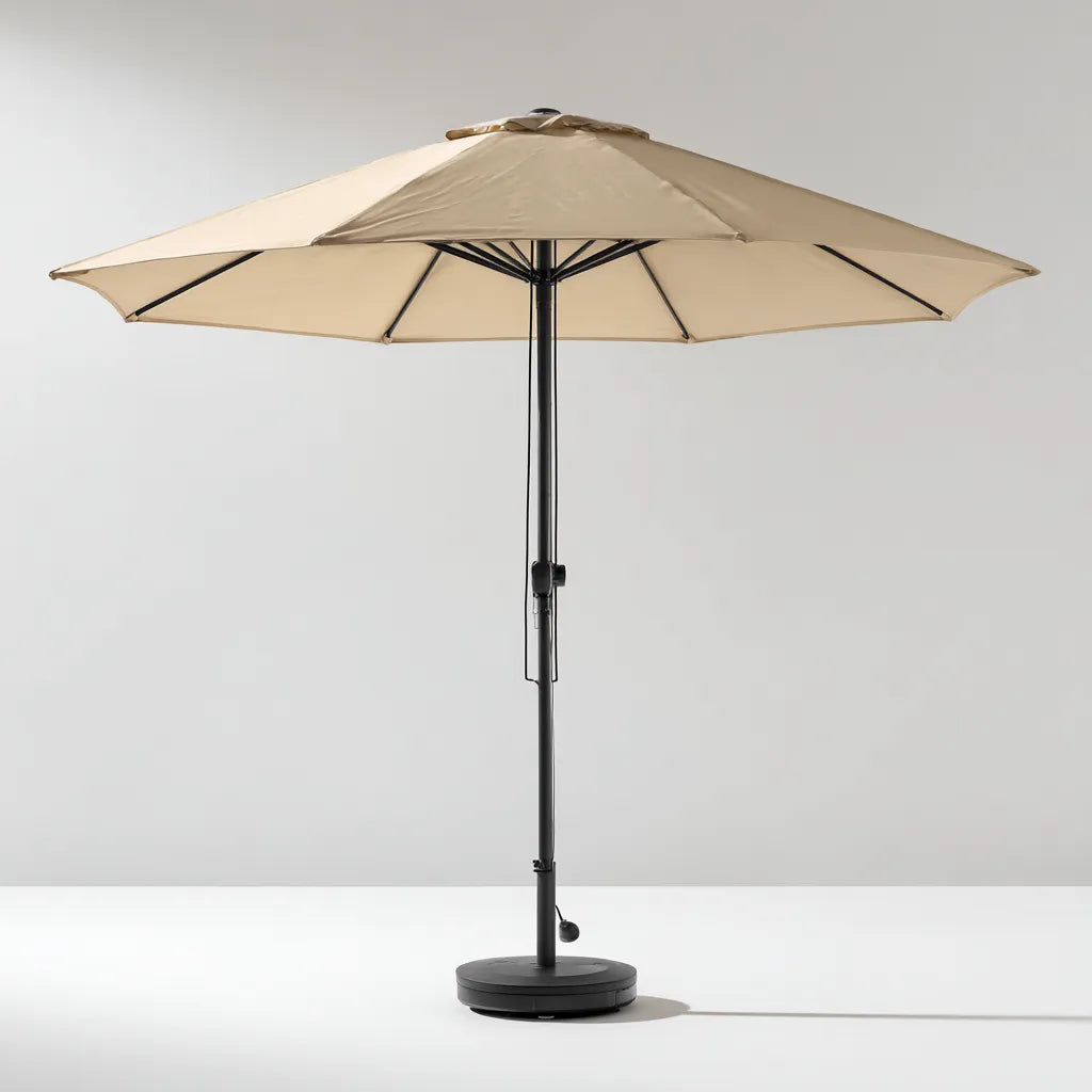 Ampio ombrellone da esterno 300×300×255 cm - beige nero - telo ampio con apertura pratica per pranzo all'aperto